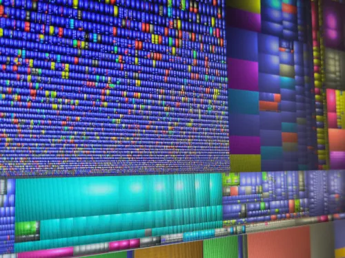 Image of a portion of a computer screen, showing many squares of varying sizes and colours