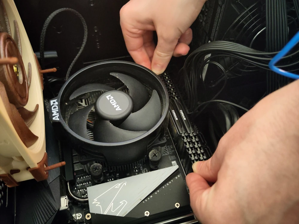Image of the inside of a computer being worked on